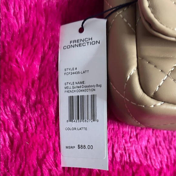 French Connection Beige Quilted Clutch with Silver Handle - Picture 4 of 7